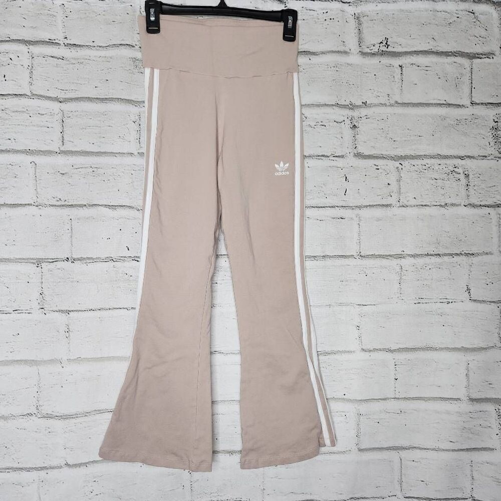 Adidas Beige Pull On Adicolor Classics 3-Stripes 7/8 Flare Leggings Size Small